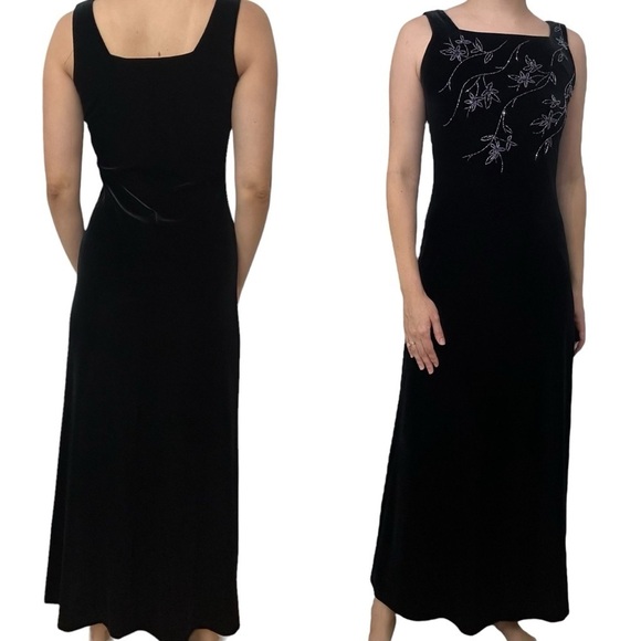 Vintage Dress Formal Velvet Whimsigoth Fairy Beaded Embroidered Black 4 Small - Picture 1 of 8